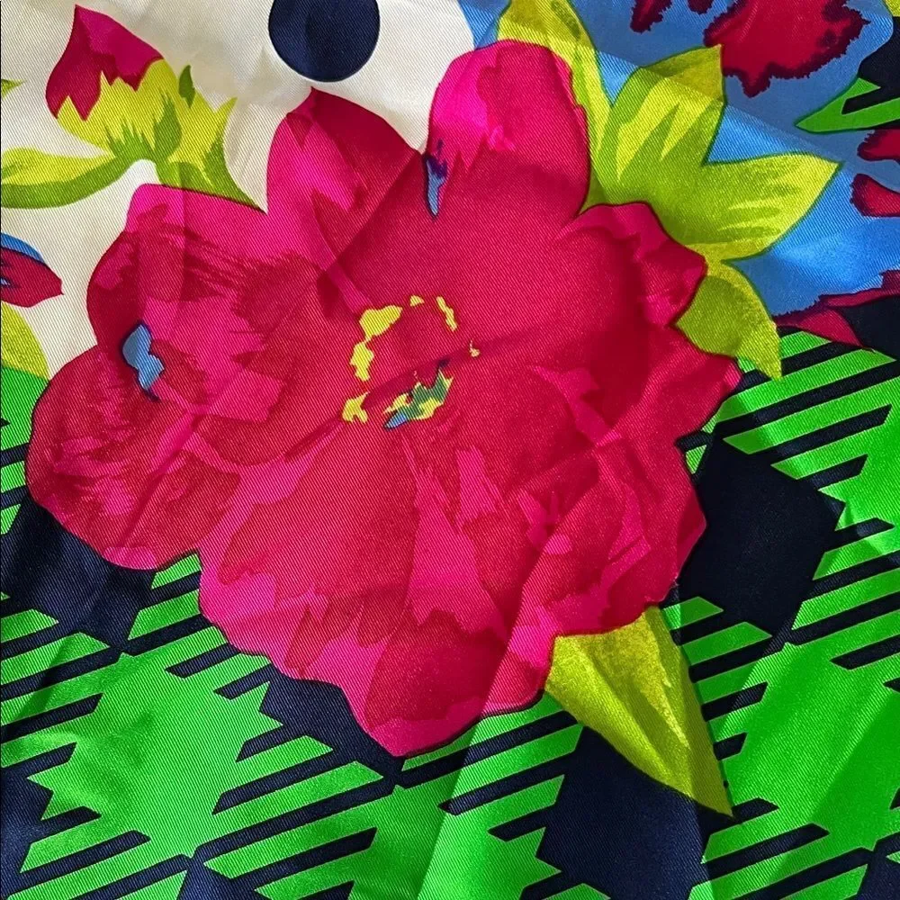 Echo Green and Pink Floral Polka Dot Silk Scarf